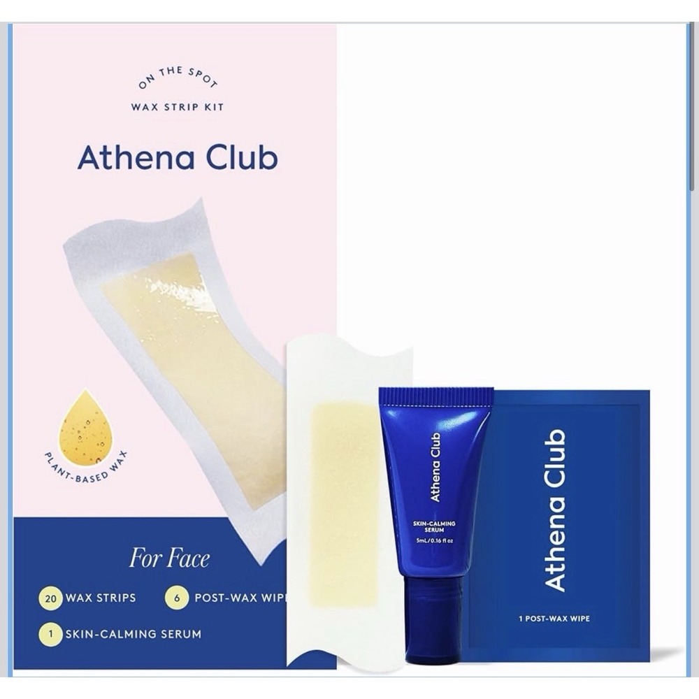 Athena Club-Waxing Strip Kit for Face 20 Strips, 6 Post-Wax Wipes, 1 Skin Serum
